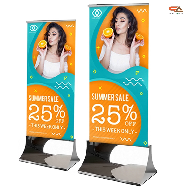 CLEARANCE SALE! ป้ายตั้งพื้น ฐานสแตนเลสเงาพร้อมล้อ ขนาด 60x160 ซม.ถอดประกอบได้ โชว์งานพิมพ์สองด้าน ( ราคาเฉพาะฐาน ไม่รวมแผ่น)
