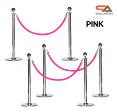 เช่าเสากั้นบริเขต สแตนเลสหัวกลมสีเงิน พร้อมสายผ้าคล้อง สีแดง ดำ น้ำเงิน ม่วง ชมพู ขาว ( ราคาต่อเสา )