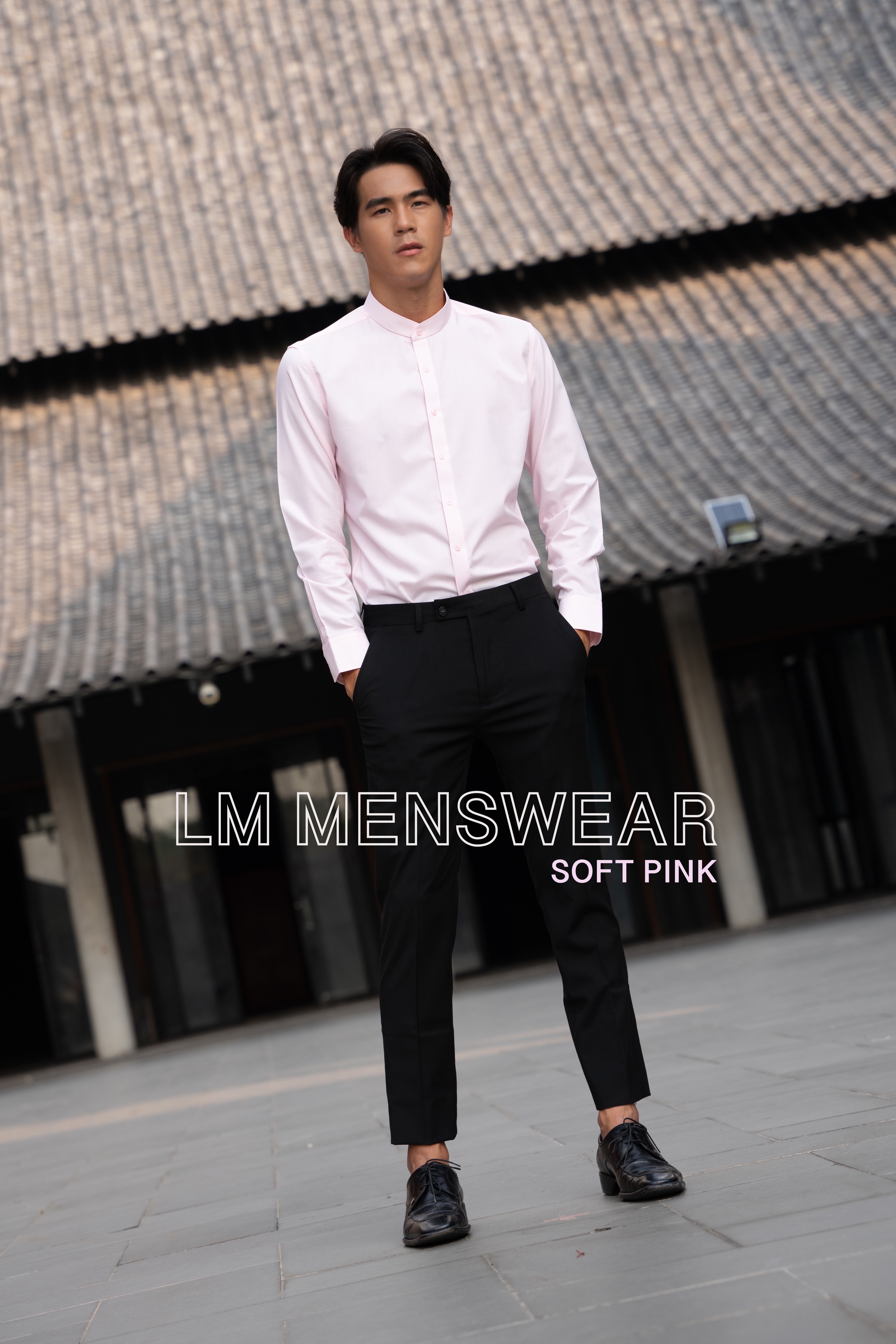 เสื้อเชิ้ตคอจีน สีชมพูอ่อน (Soft Pink Shirt - Mandarin Collar)