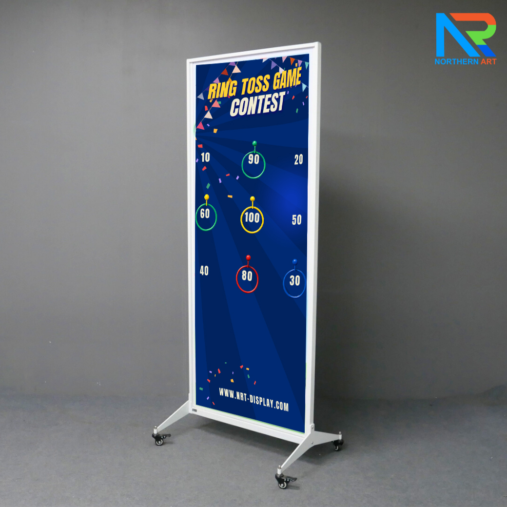 เกมส์โยนห่วงแม่เหล็กตั้งพื้น ขนาด (W)71 x (D)51 x (H)183 cm. ขอคล้องห่วงแม่เหล็ก 9 อันและห่วงโยนคละสี 12 อัน