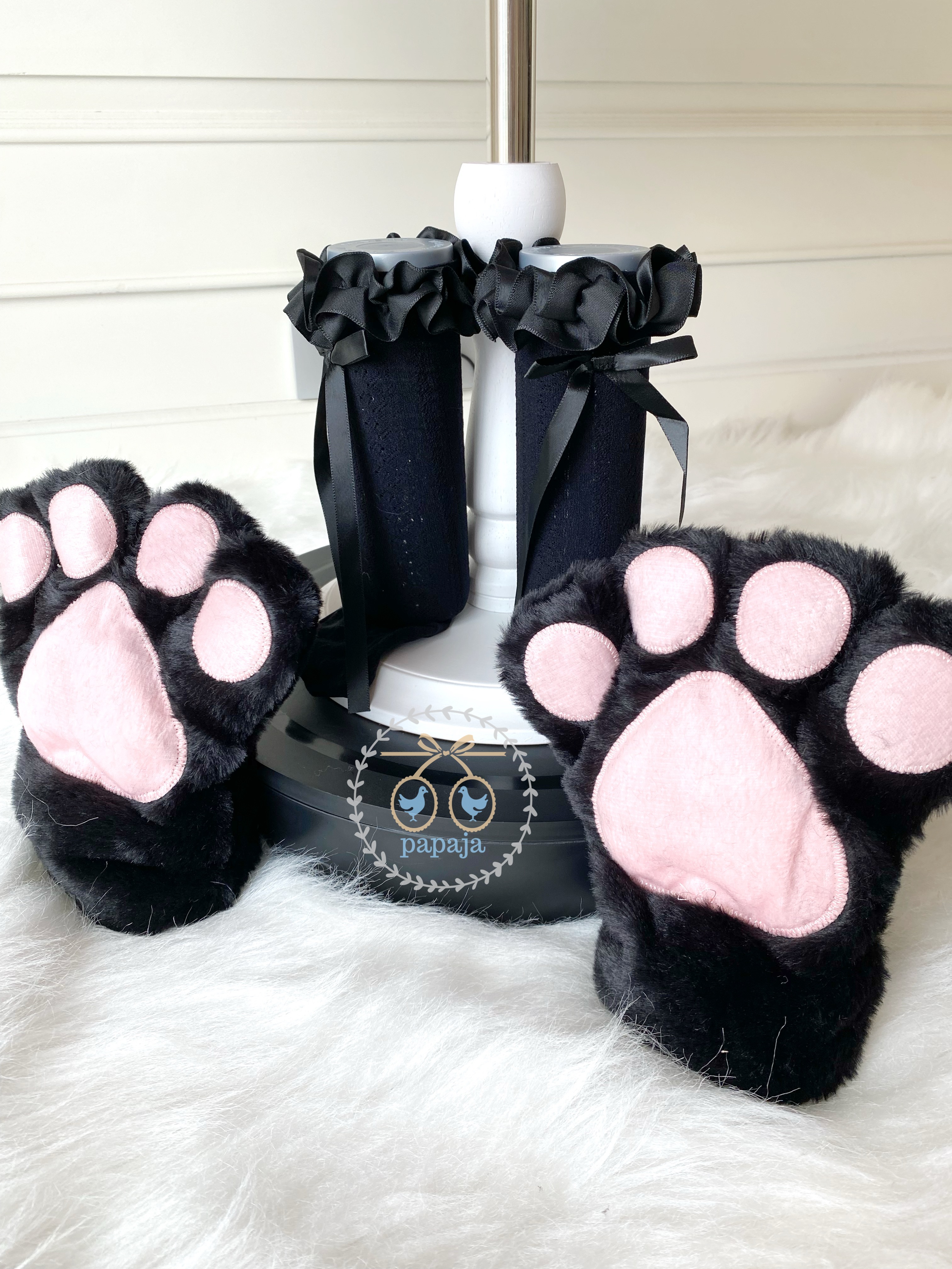 (เซต 5 ชิ้น) ชุดคอสเพลย์งานไฮพรีเมี่ยม แมว Black Pink โทนชมพูดำ ครบเซต (ชุด+ที่คาดผม+ถุงมือ+ถุงเท้า+หางแมว)