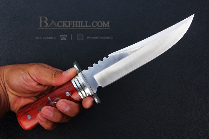 มีดใบตาย COLUMBIA รุ่นA035 ใบมีดทรงโบวี่ ด้ามจับ ลายกางเขนเงินคลาสสิค ไม้อย่างดี พร้อมซองไนลอน