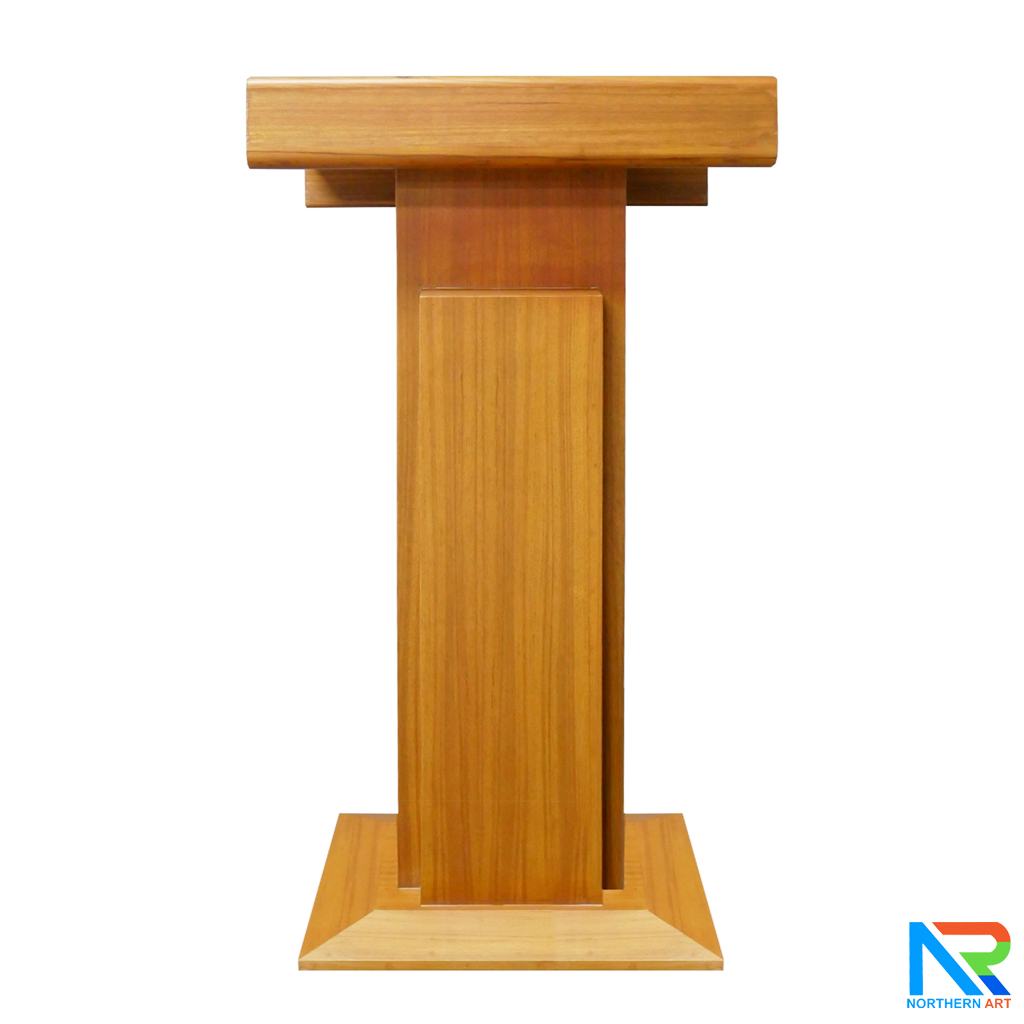 โพเดียมไม้ สีสัก ทรงโมเดิร์น TOPตรง ขนาด (W)55 x (L)42 cm. สูง 111 cm.