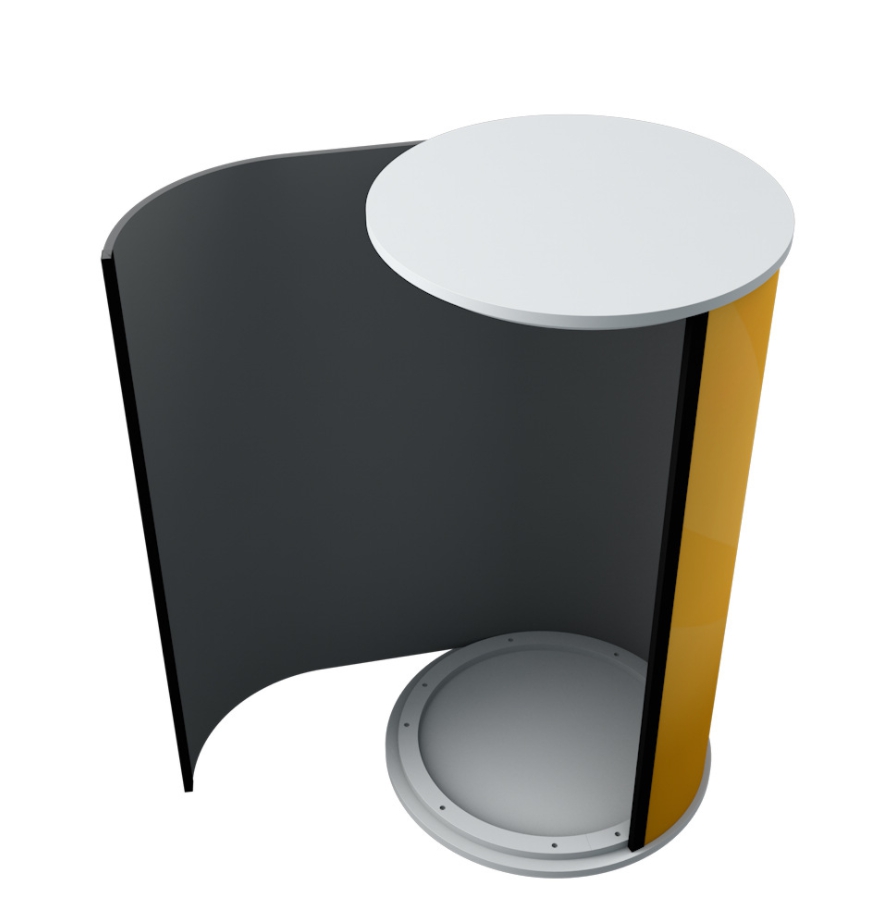 เคาน์เตอร์ออกบูธ ทรงกลม TOPไม้สีขาว (W)50 x (H)94.5 cm. ถอดประกอบได้ เคลื่อนย้ายสะดวก พร้อมกระเป๋าสีดำ 1 ใบ