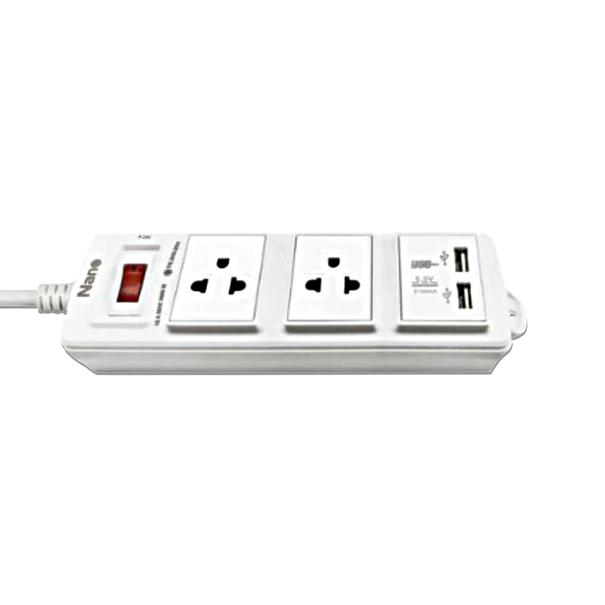 NANO ปลั๊กพ่วง 2 เต้ารับ+USB 2.1A 5V+1 สวิตช์ 10A Nano Lite