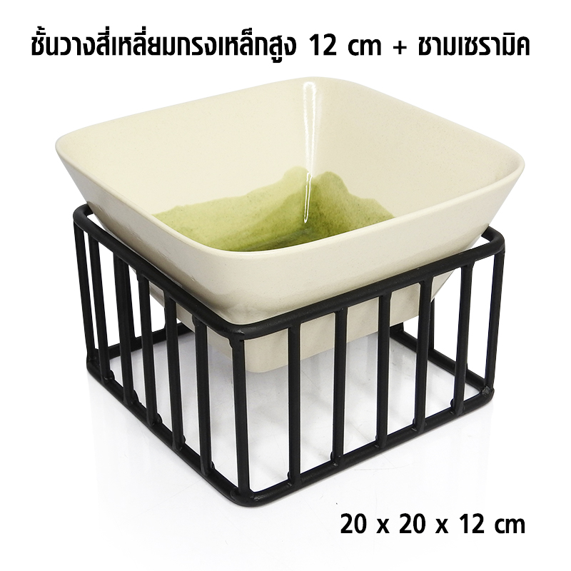 ชั้นวางสี่เหลี่ยมกรงเหล็ก สูง 12 cm. +ชามเซรามิค