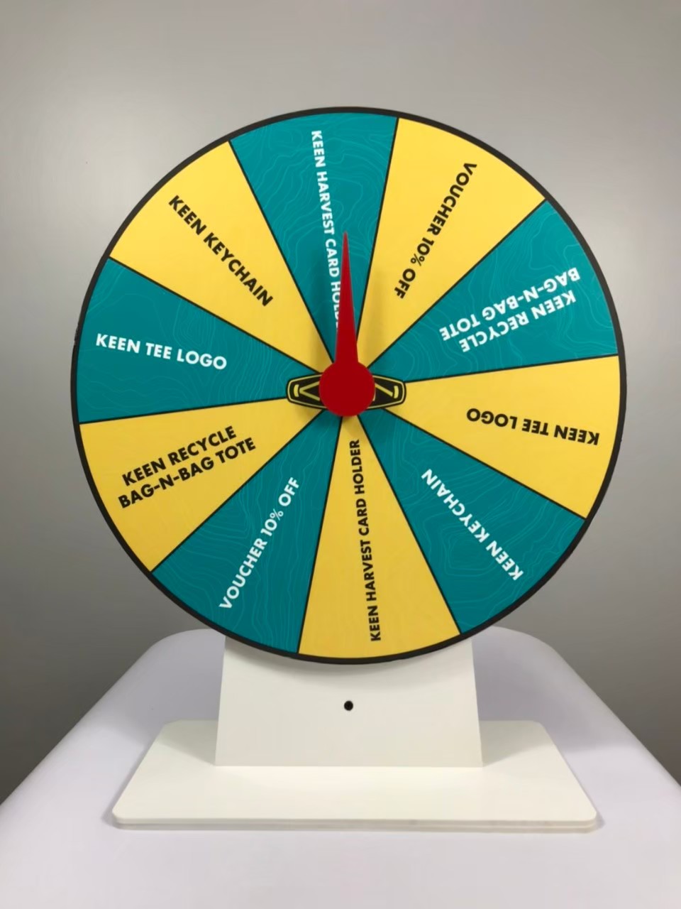 เกมส์วงล้อตั้งโต๊ะ ขนาดวงล้อ 50 ซม. สูง 61.5 ซม. วัสดุพลาสวูดสีขาว หนา 8-15 มม. ถอดประกอบได้