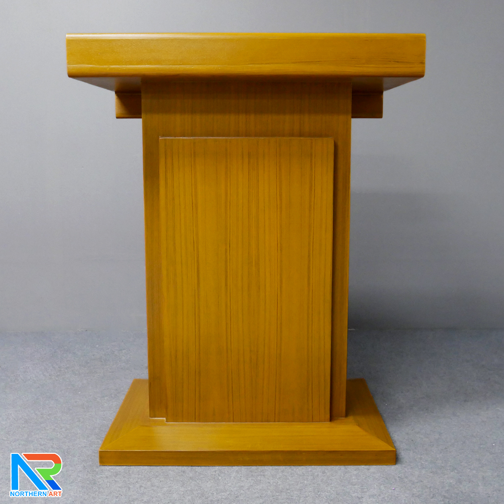 โพเดียมไม้ ยืนคู่ TOP ตรง สีสัก ขนาด (W)90 x (L)55 x (H)112 cm.