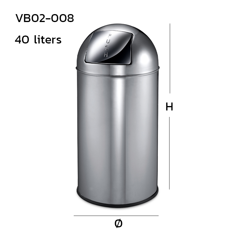 Stainless steel trash can, round shape, swing lid, 8 liters