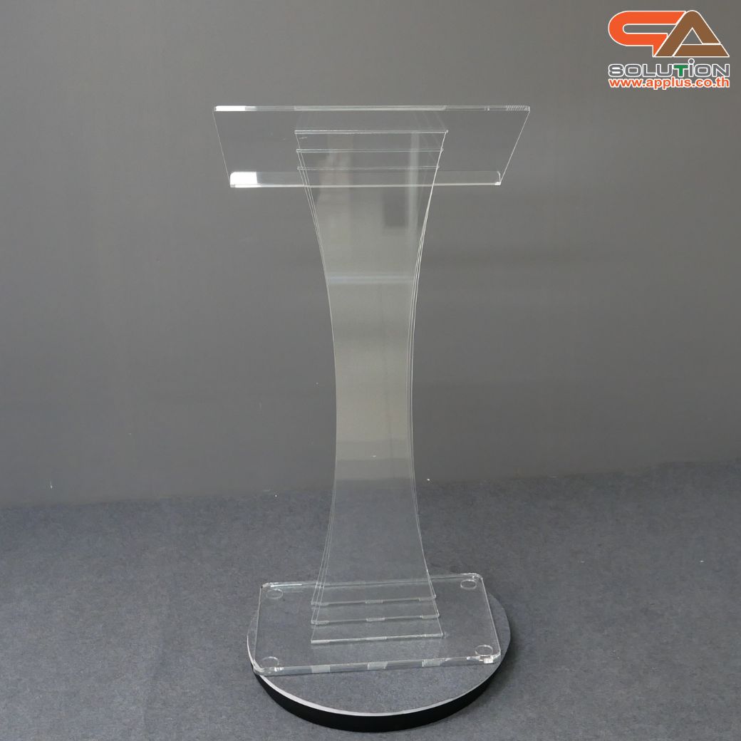 โพเดียม อะคริลิคใส AC-02 ขนาด(W)60 x (L)40 x (H)123 cm. TOP เอียงพร้อมกันตก วัสดุอะคริลิคใส หนา 10-20 มม.