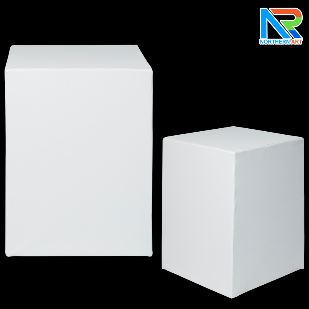 เช่าโต๊ะกลางทรงกลอง หุ้มด้วยหนังสีขาว ขนาด (W)50 x (D)50 x (H)60 cm.