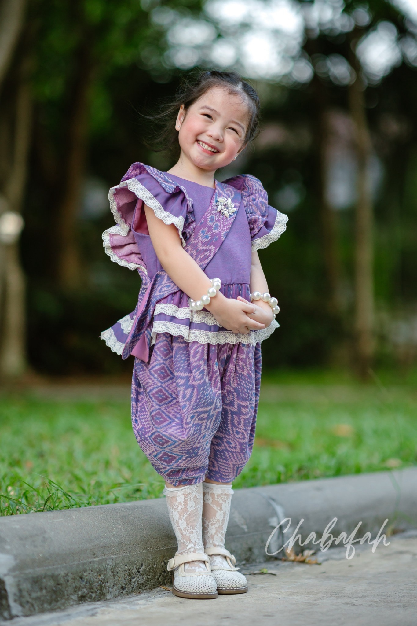 (เซต 4 ชิ้น) ชุดไทยแบรนด์ Chabafah รุ่น ศิรินภา สีม่วง