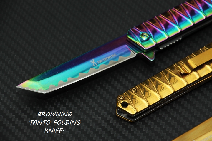 มีดพับ BROWNING FOLDING TANTO ใบมีดหัวตัด Stainless Steel. ไทเท
