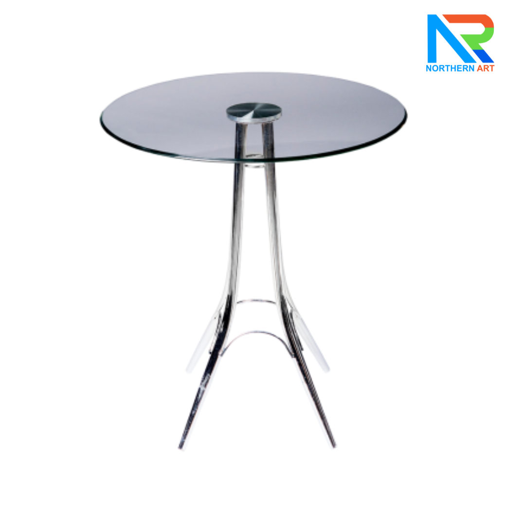 เช่าโต๊ะบาร์กระจกกลม ขาเหล็กชุบโครเมี่ยม TOP เส้นผ่านศูนย์กลาง 65 cm.