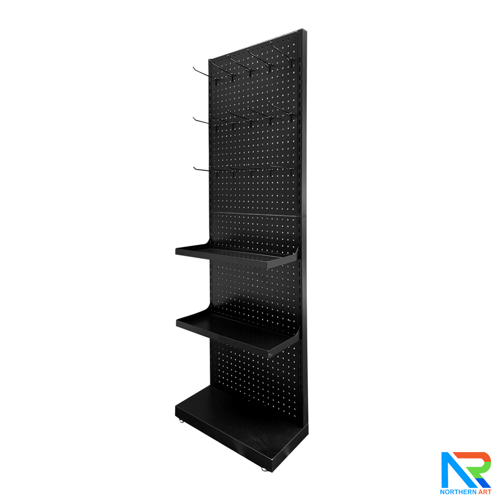 เช่าชั้นวางสินค้าเหล็ก ขนาด(W)50 x (D)25 x(H)150 cm. สีดำ ปรับจำนวนชั้นและขอแขวนได้ตามความต้องการ