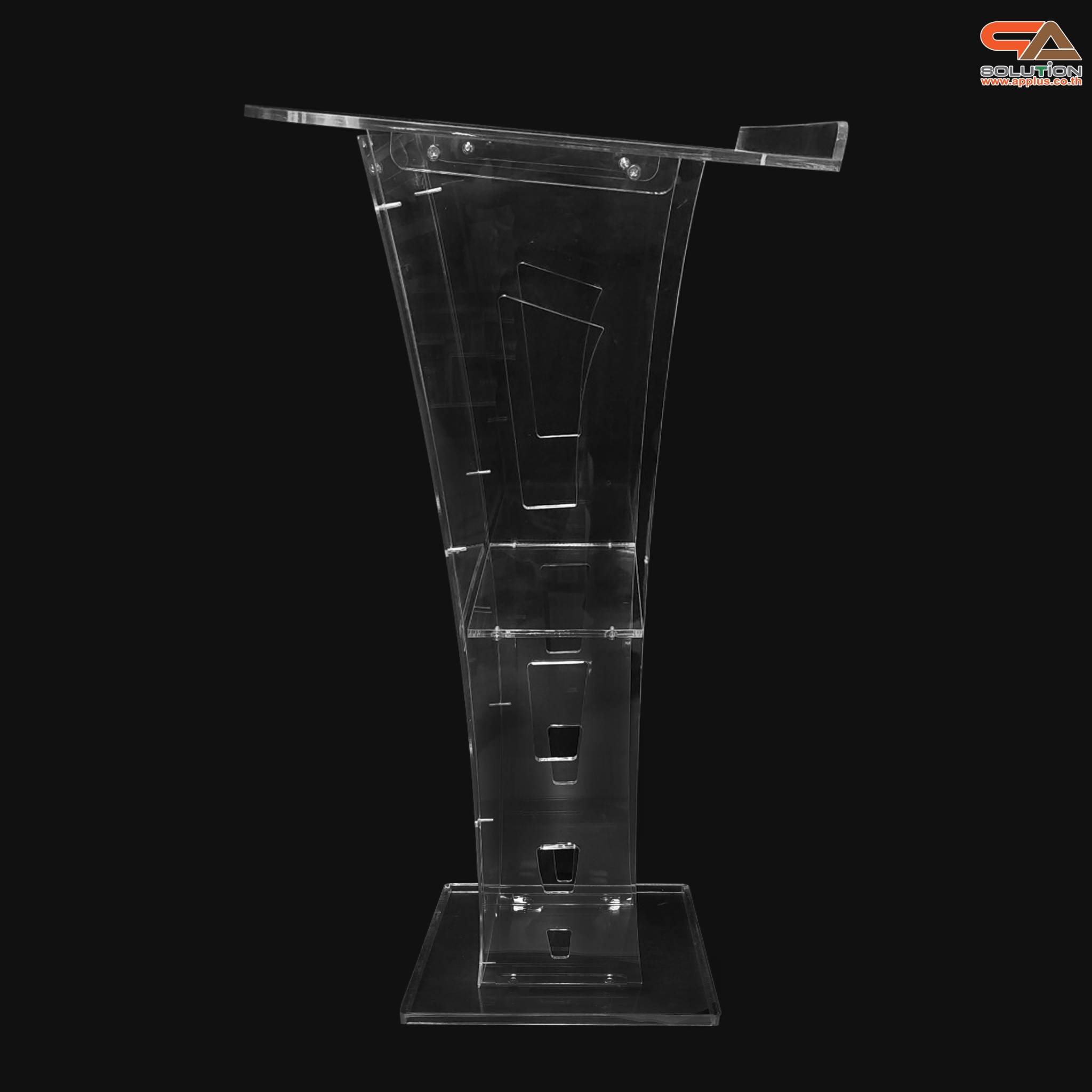 เช่าโพเดียมอะคริลิคใส TOPเอียง พร้อมกันตก ขนาด (W)60 x (L)45 x (H) 113 ซม. อะคริลิคใสหนา 10 มม.