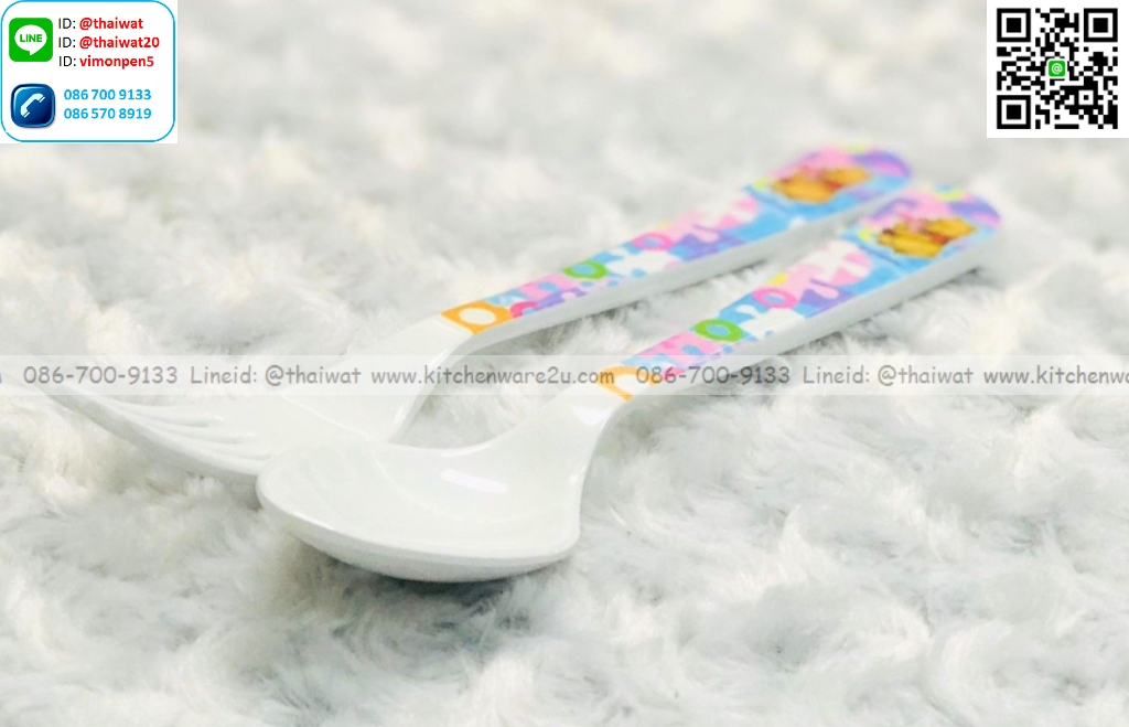P09069 ชุดช้อนส้อมเด็ก 7.5 นิ้วลายหมีพูห์ Jigsaws เมลามีนและลิขสิทธิ์แท้ Flowerware เครือซูปเปอร์แวร์ No.SPF2358 (ราคาขายส่งต่อ 12 คู่: เฉลี่ย 52.5 บต่อคู่)