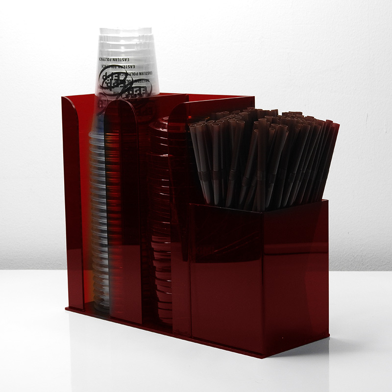 2 compartments for coffee cups and 1 holder for tubes, 2 half acrylic boxes,