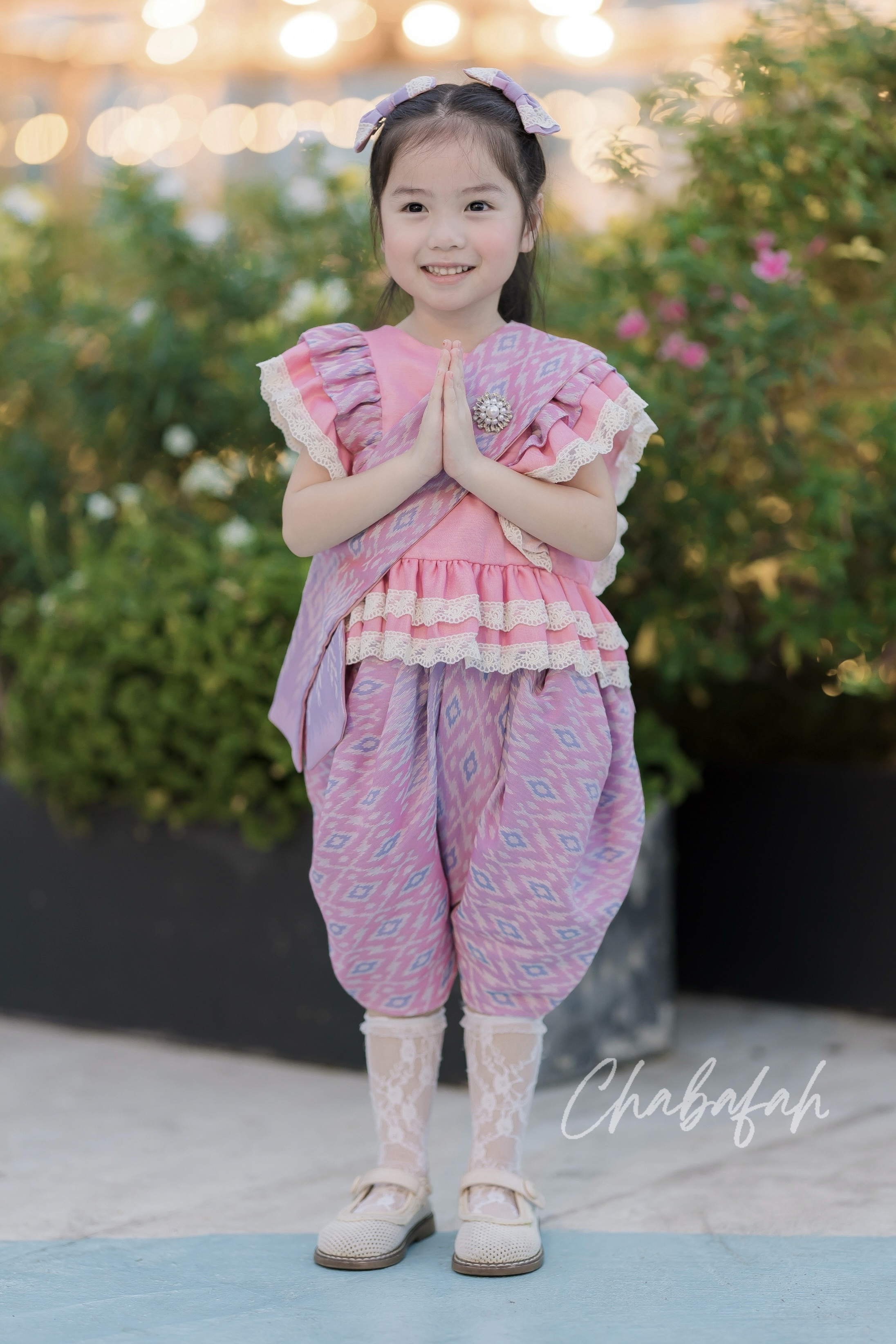 (เซต 4 ชิ้น) ชุดไทยแบรนด์ Chabafah รุ่น "ศิรินภา" สีชมพูหวาน