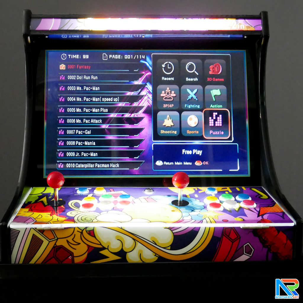 เช่าตู้เกมส์กดตั้งพื้น พร้อมเกมส์นับ 1,000+ มีลำโพงและเพลงในตัว เล่นพร้อมกันได้ 2 คน ขนาด (W)59 x (D)42 x (H)144cm