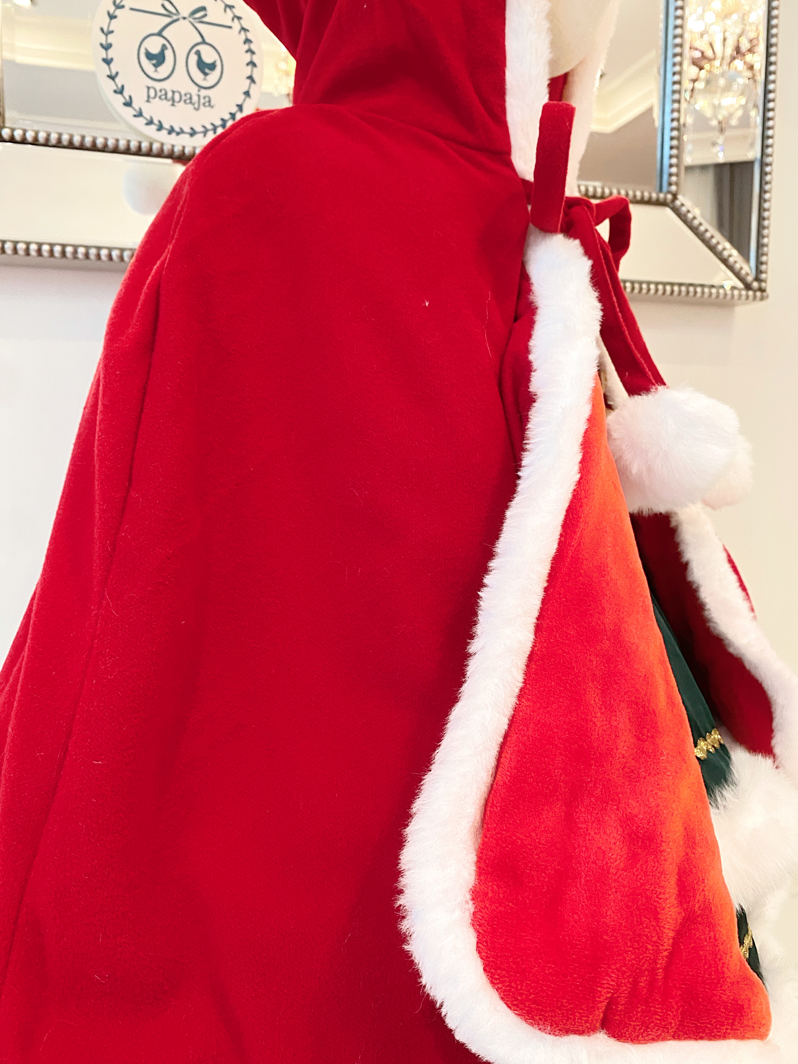 เสื้อคลุมคริสต์มาสมีฮู้ด X'Mas สีแดง ด้านในบุผ้าฟรีซใส่กันหนาวได้ งานพรีเมี่ยม (เฉพาะเสื้อคลุม)