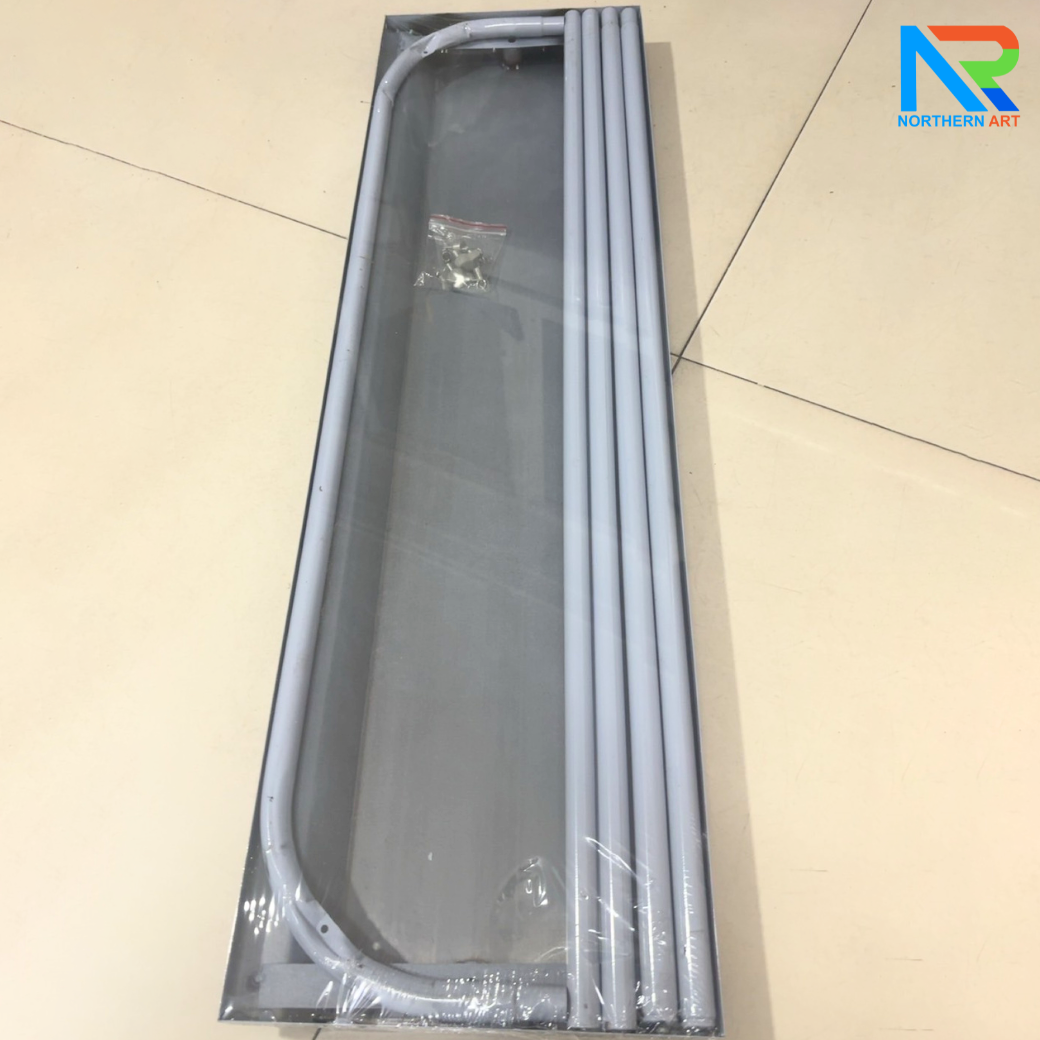 CLEARANCE SALE! ป้ายตั้งพื้น รุ่นแขวน ฐานพลาสติกขึ้นรูป ขนาด 80x180 ซม. โครงเหล็กสีเทาพร้อมขอแขวน 4 มุม ถอดประกอบได้ เคลื่อนย้ายสะดวก