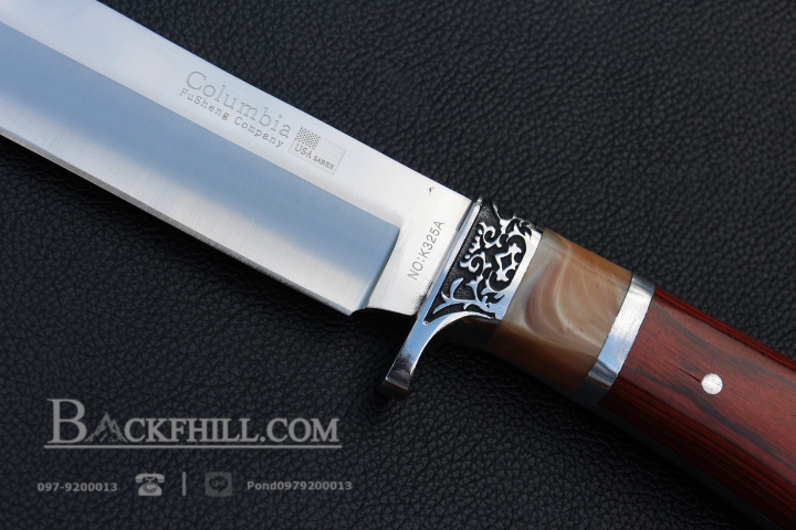 มีดใบตาย COLUMBIA รุ่น K325A ด้ามจับ ลายคลาสสิค ไม้อย่างดี พร้อมซองไนลอน