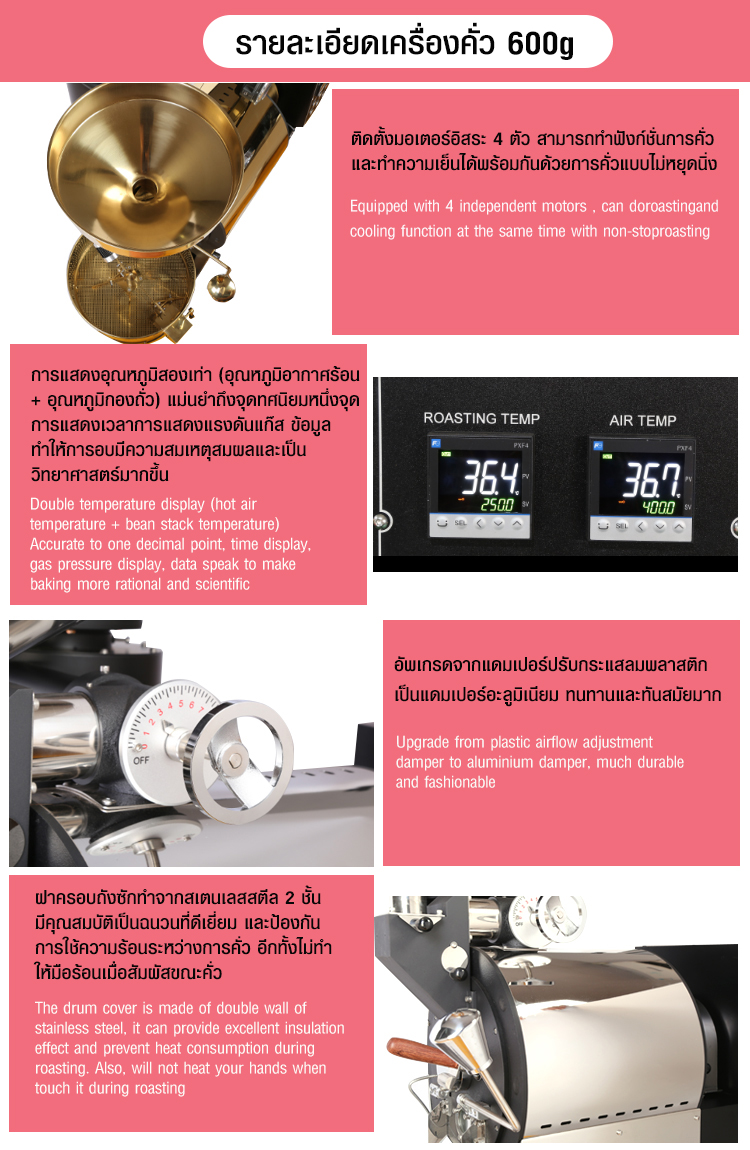 เครื่องคั่วเมล็ดกาแฟ DELISIO 600 กรัม ระบบแก๊ส-PC