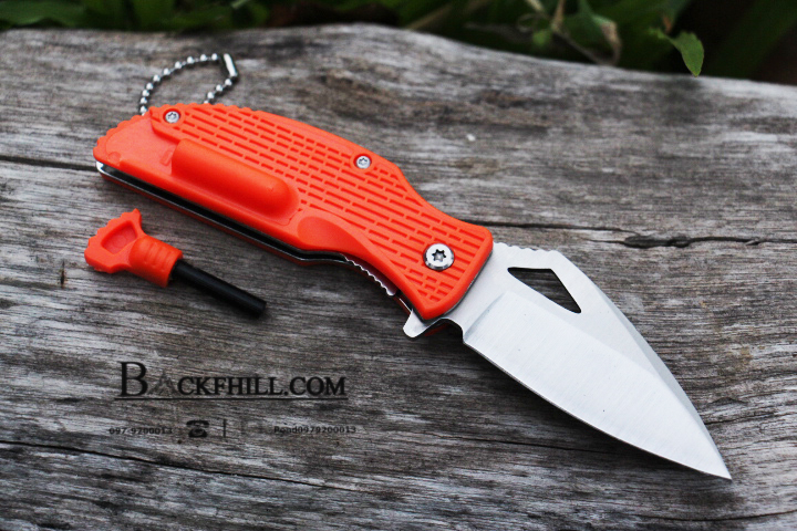 มีดพับจุดไฟยามฉุกเฉิน Folding Knife, Fire Starter Survival.ด้ามส้ม
