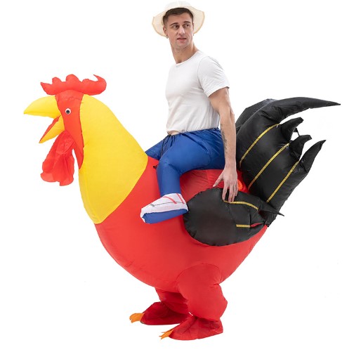 ชุดมาสคอตขี่ไก่เป่าลม ชุดแฟนซีไก่
