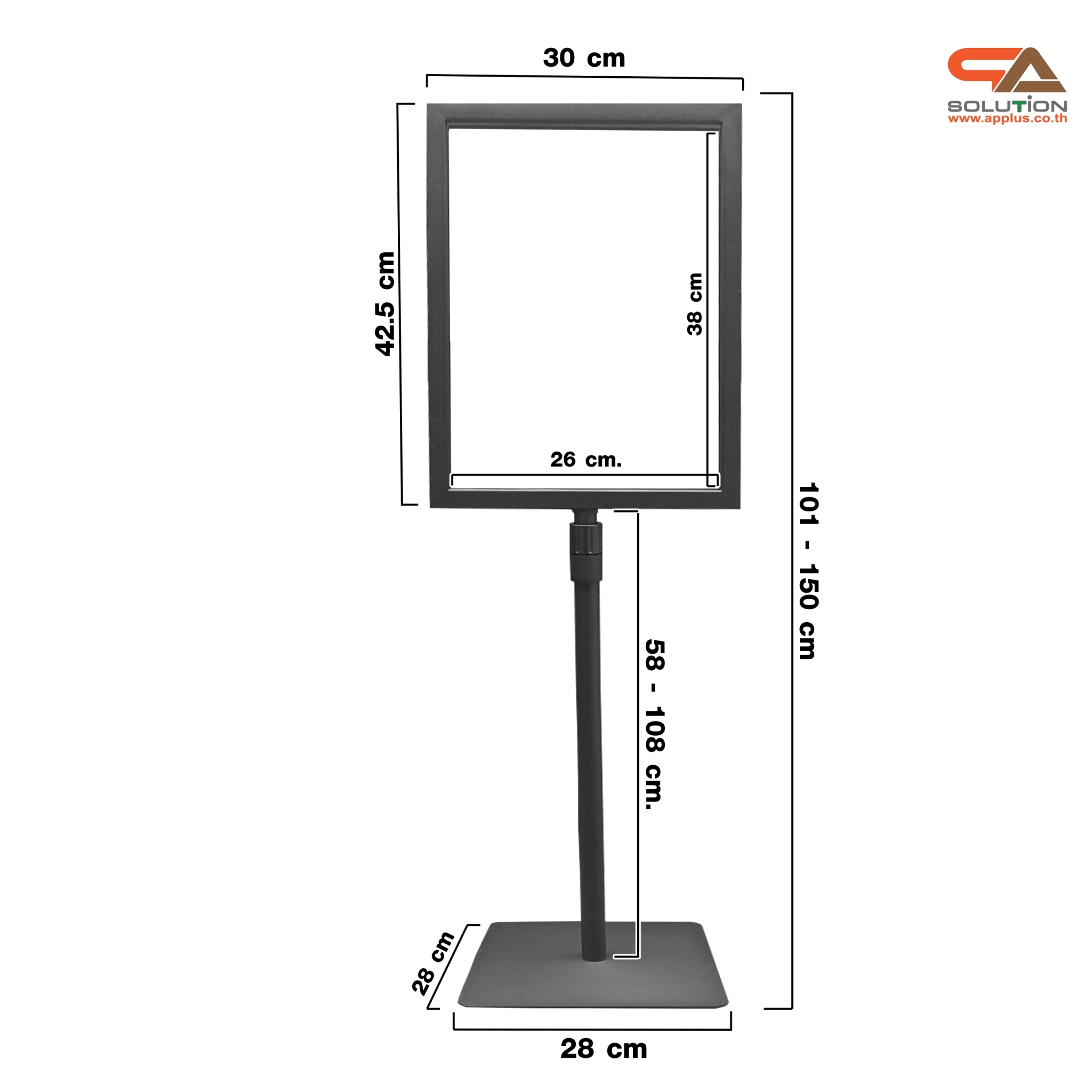 CLEARANCE SALE! โปสเตอร์สแตนด์เหล็ก A3 สีดำ เสาเดี่ยว ปรับสูง-ต่ำได้ ฐานสี่เหลี่ยม โชว์งานพิมพ์ 2 ด้าน ถอดประกอบได้ เคลื่อนย้ายสะดวก