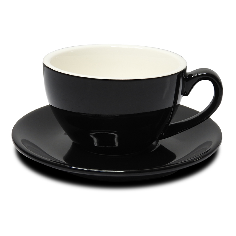 Capuccino cup 200 ML. Size L (Black-inside white) with Saucer