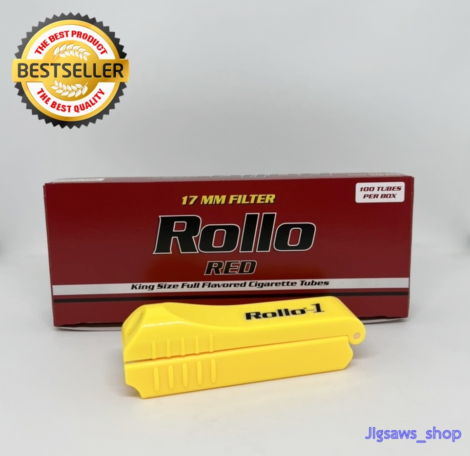 ชุดสุดคุ้ม ก้นกรองเปล่าบุหรี่ มวนเปล่าบุหรี่ สูตรมวนร้อน Rollo RED 17 MM FILTER จำนวน 100 มวน+เครื่องอัดบุหรี่ Rollo 1 คละสี 1 เครื่อง ราคาพิเศษ