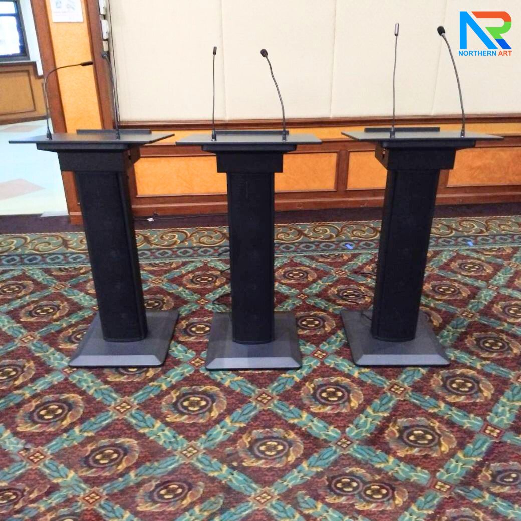 โพเดียมพร้อมไมค์ MI-01 ขนาด (W)58 X (L)46 X (H)111 cm. พร้อมไมค์ก้าน1ชุดพร้อมโคมไฟส่องสว่าง มีลำโพงในตัว