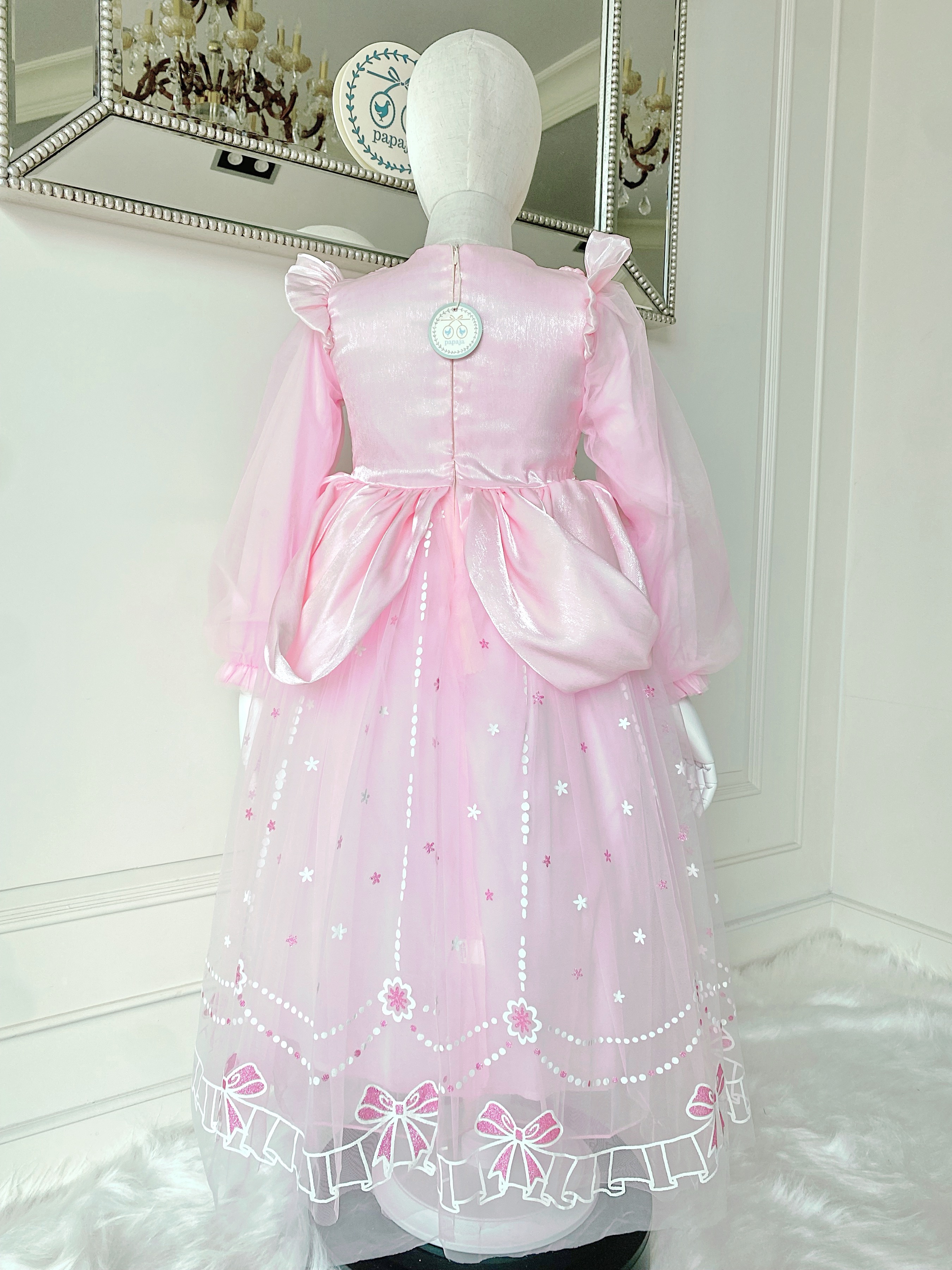 ชุดเจ้าหญิงออโรร่าแขนยาว ต่อผ้าระย้าช่วงเอวลงมา