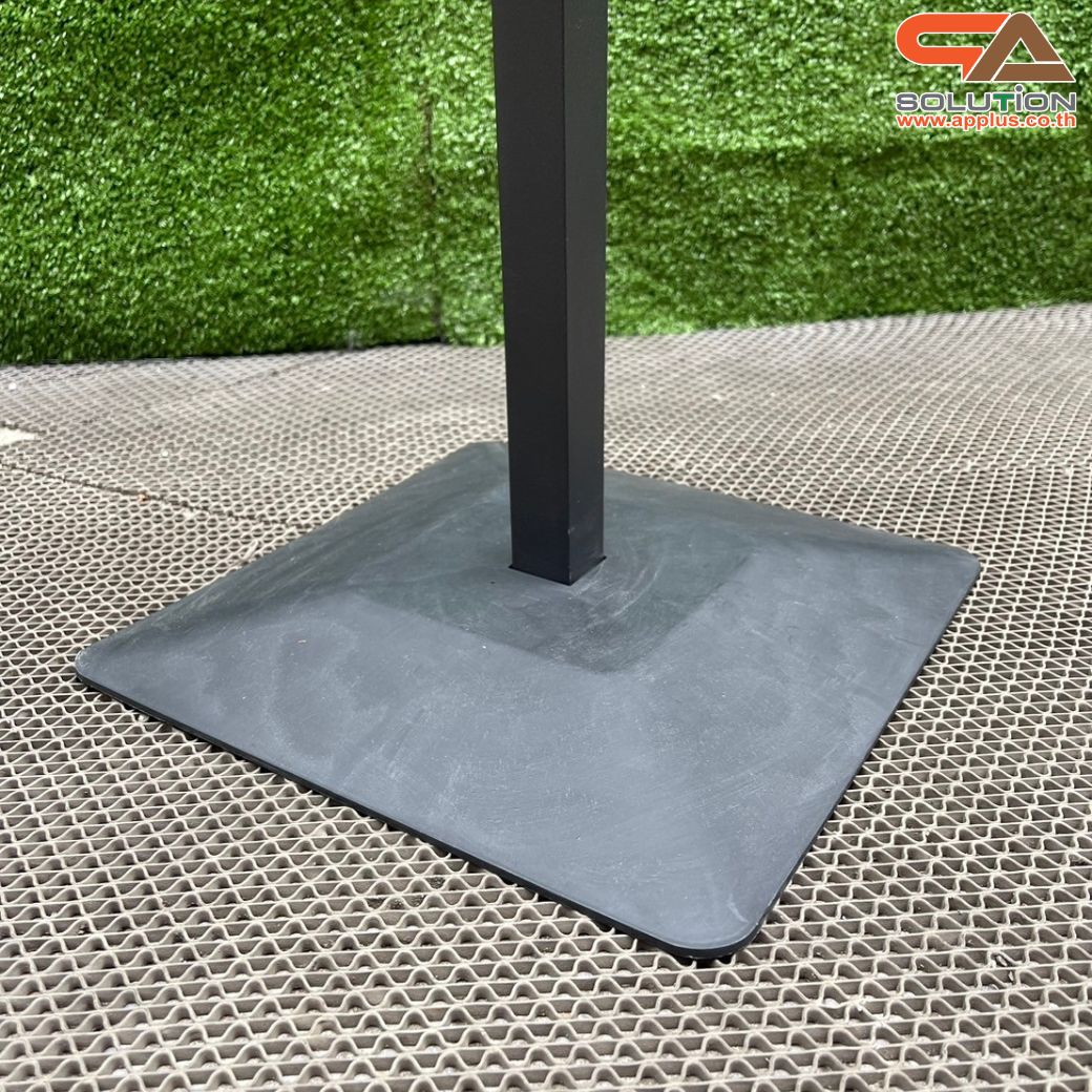 ขาตั้งโปสเตอร์เหล็ก แบบเอียง ฐานพลาสติก-ขึ้นรูป เสริมแผ่นยางถ่วงน้ำหนัก โชว์งานพิมพ์ 1 ด้าน ปรับระดับ-ปรับเอนได้ ถอดประกอบเคลื่อนย้ายสะดวก