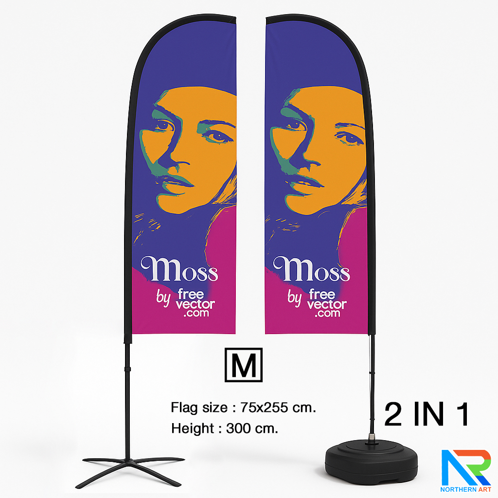 ธงชายหาด รุ่น 2IN 1 ขนาด M แบบใบกล้วย สูง 300 cm.(เมื่อประกอบเสาและผ้าแล้ว) ถอดประกอบได้ พร้อมกระเป๋า 1 ใบ