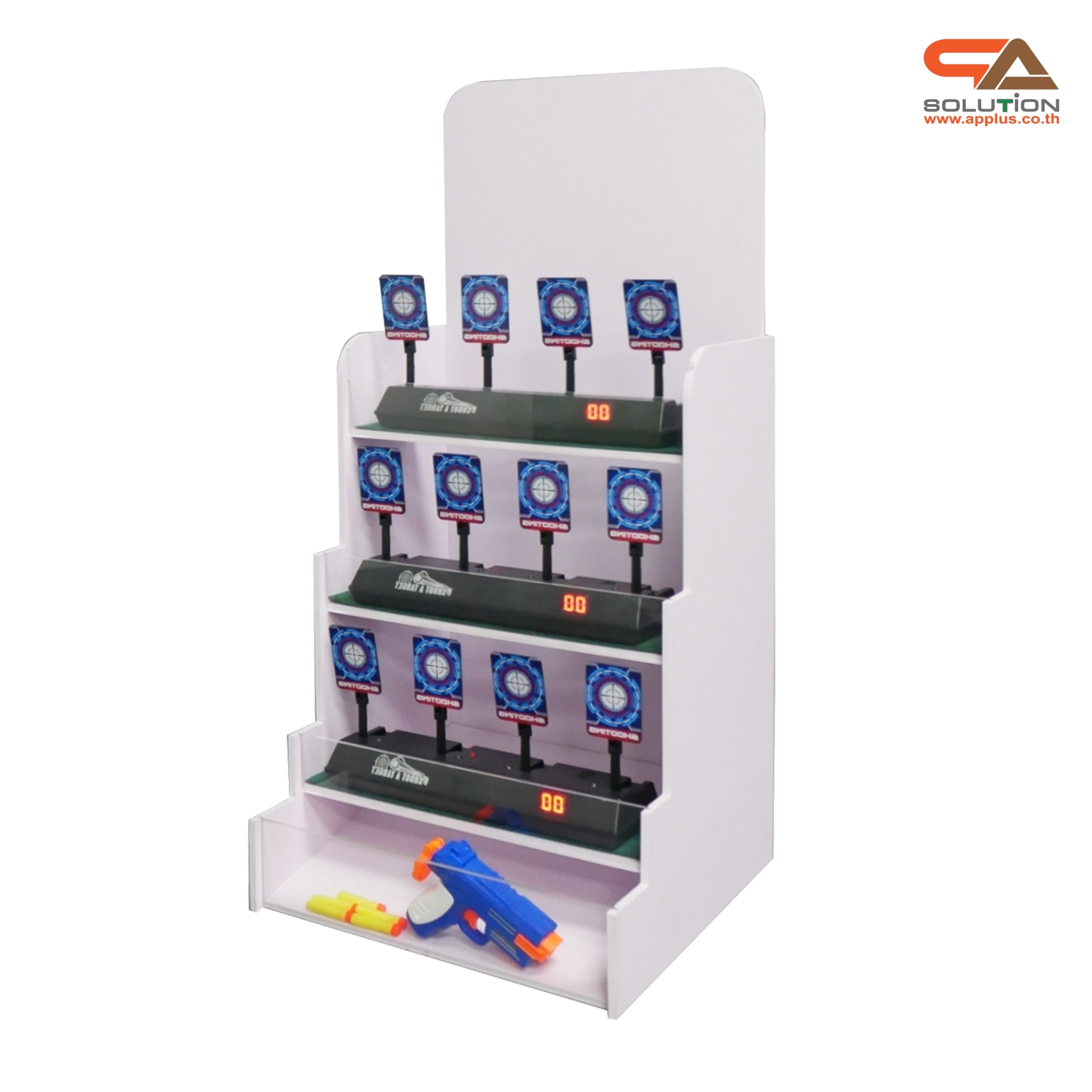 เช่าเกมส์ยิงเป้านิ่ง ตั้งโต๊ะ ขนาด (W)40 x (D)40 x (H)90 cm. พร้อมเป้านิ่ง 4 แผ่น 3 ชุด และปืนกระสุนโฟม 1 กระบอก