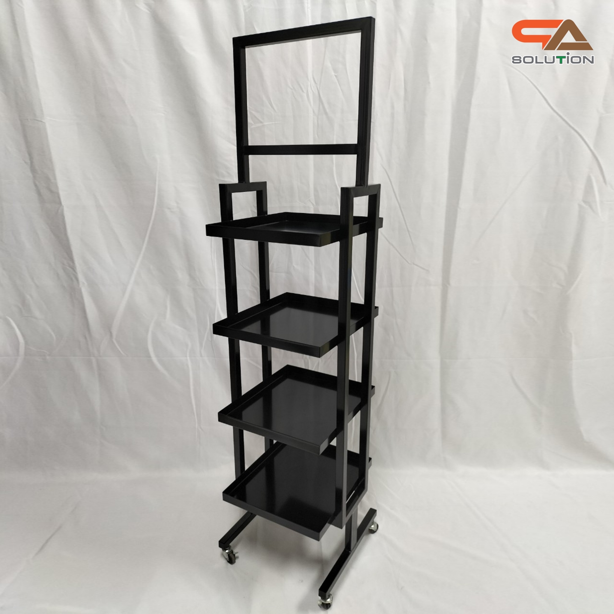 ชั้นวางสินค้าเหล็ก 4 ชั้น สีดำ ขนาด (W)40 x (D)40 x (H)162 ซม. พร้อมล้อ เคลื่อนย้ายสะดวก แข็งแรง รับน้ำหนักได้ดี
