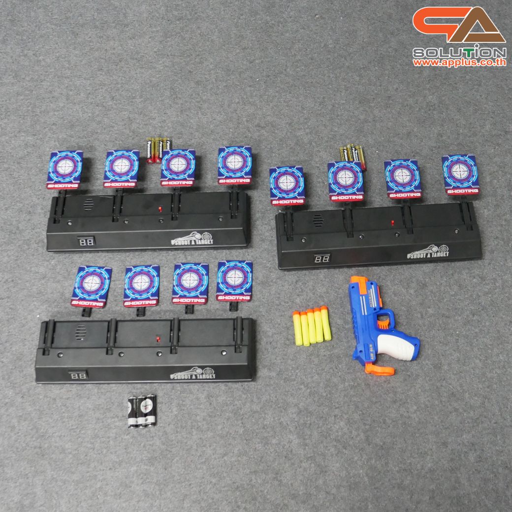 เช่าเกมส์ยิงเป้านิ่ง ตั้งโต๊ะ ขนาด (W)40 x (D)40 x (H)90 cm. พร้อมเป้านิ่ง 4 แผ่น 3 ชุด และปืนกระสุนโฟม 1 กระบอก
