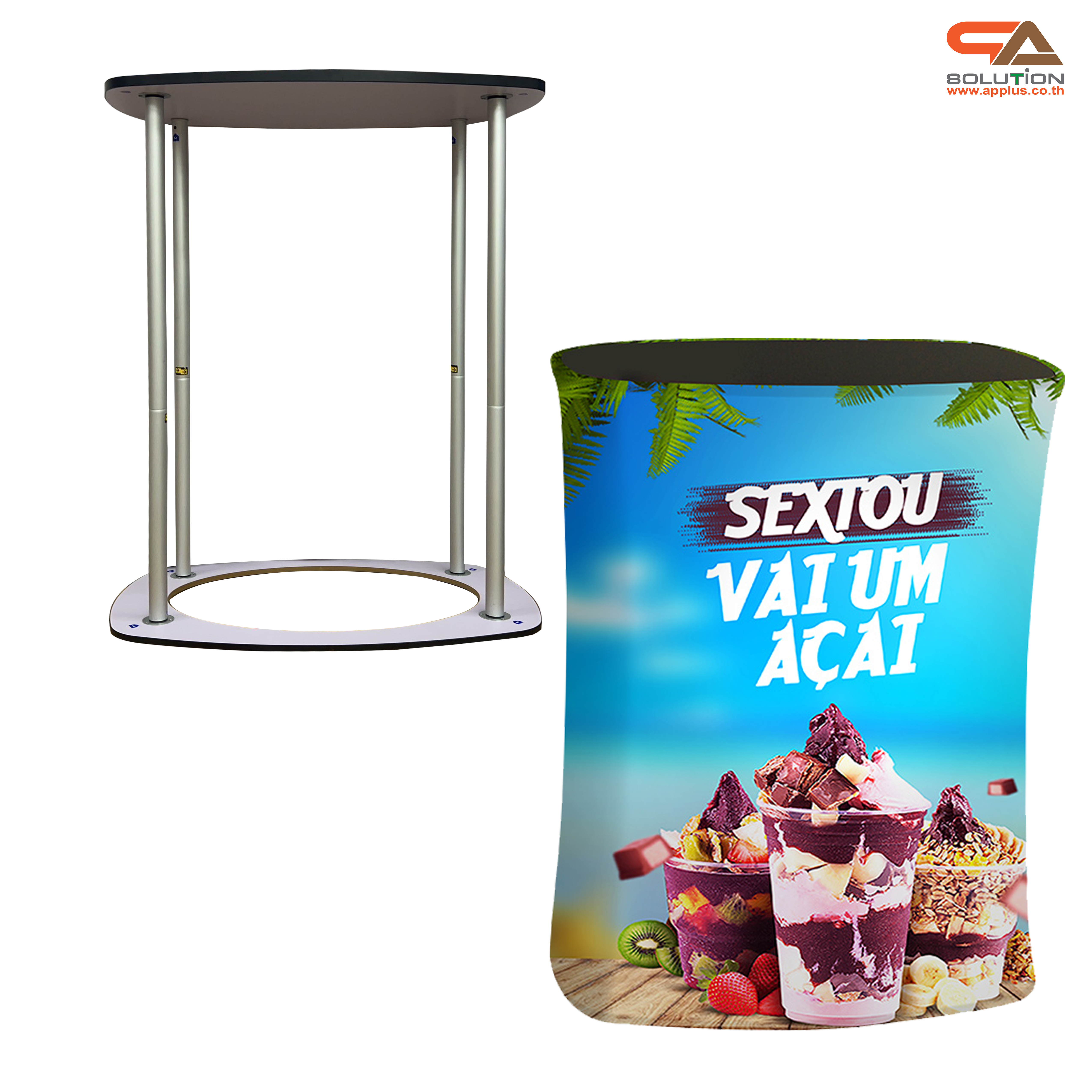 เคาน์เตอร์ผ้าออกบูธ รุ่น R06 ทรงสี่เหลี่ยมผืนผ้า โครงอะลูมิเนียมอย่างดี จัดเก็บง่าย