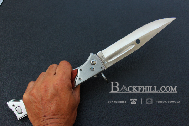 มีดพับสปริง ดาบติดปลายกระบอกลำกล้อง AK-47 ขนาด 13 นิ้ว ด้ามไม้ พร้อมซอง