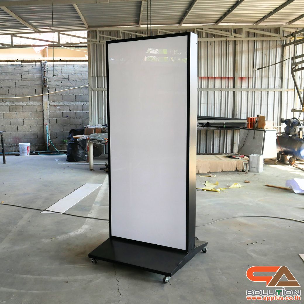 ตู้ไฟ LED ตั้งพื้น ฐาน SLOPE พร้อมล้อเลื่อน ขนาด 80x180 cm.พร้อมแผ่นอะคริลิค 2 แผ่น โชว์งานพิมพ์ 2 ด้าน เหมาะกับภายนอกอาคาร