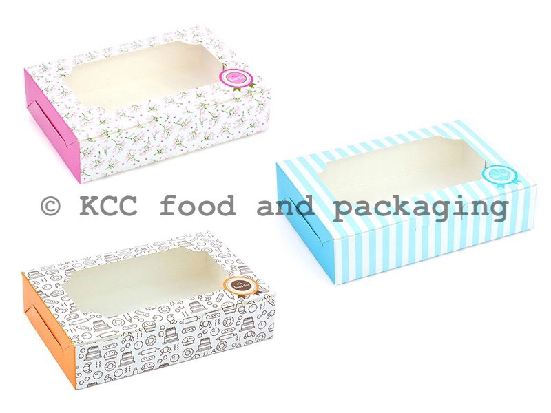 BB09 - กล่องขนมเปี๊ย ลาย ฟ้า / ชมพู / ส้ม (20ใบ) - Ido