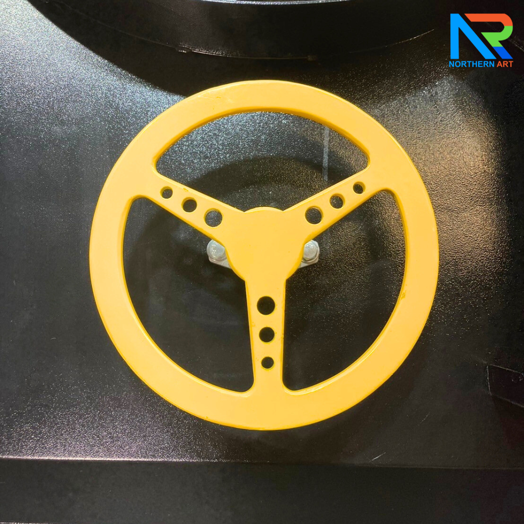 เกมส์เขาวงกต รุ่นพวงมาลัยรถ ขนาด (W)70 x (D)60 x (H)145 cm. โครงเหล็กพ่นสีอุตสาหกรรมพร้อมล้อเลื่อน ลูกแก้วคละสี 5 ลูก