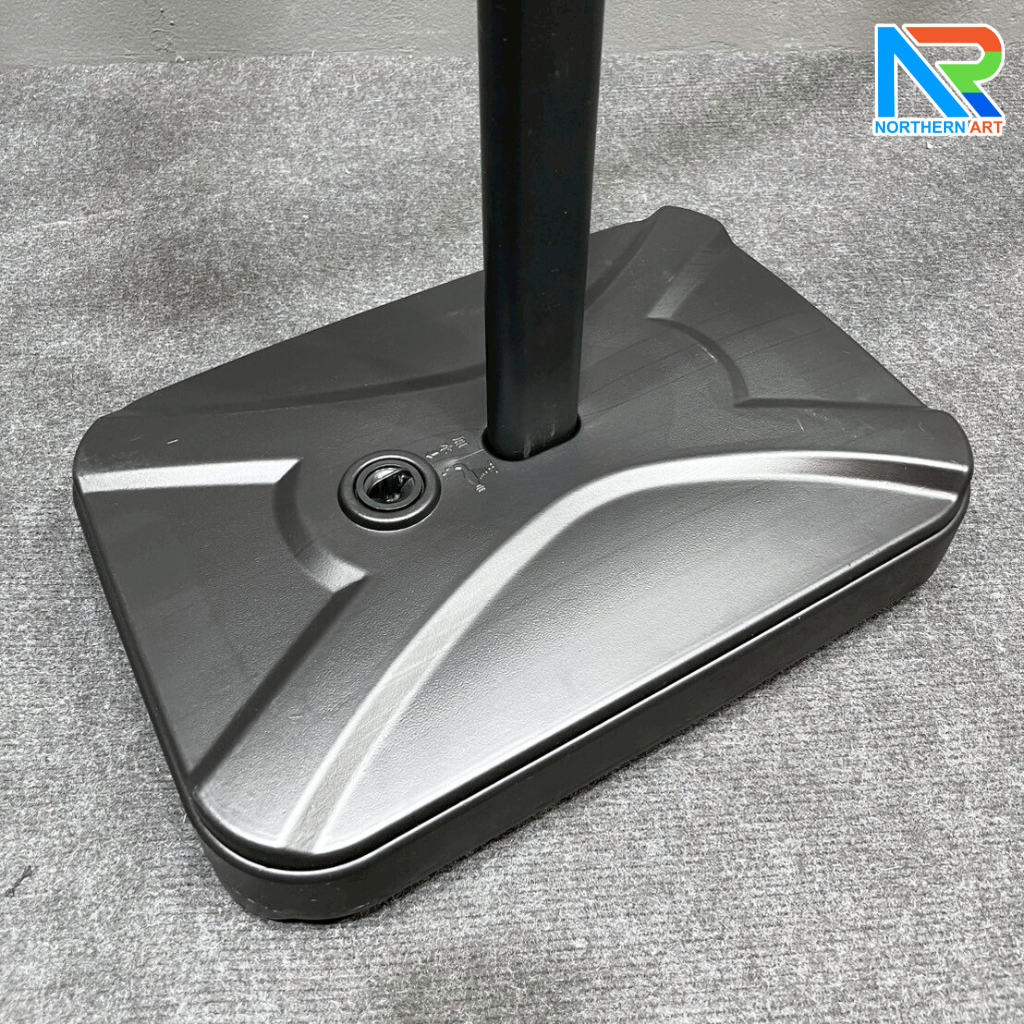 โปสเตอร์สแตนด์เหล็ก ฐานน้ำ สีดำ (W)52.5 x (L)72.7 x (H)150 cm. สอดงานด้านบน โชว์งานพิมพ์ 2 ด้าน