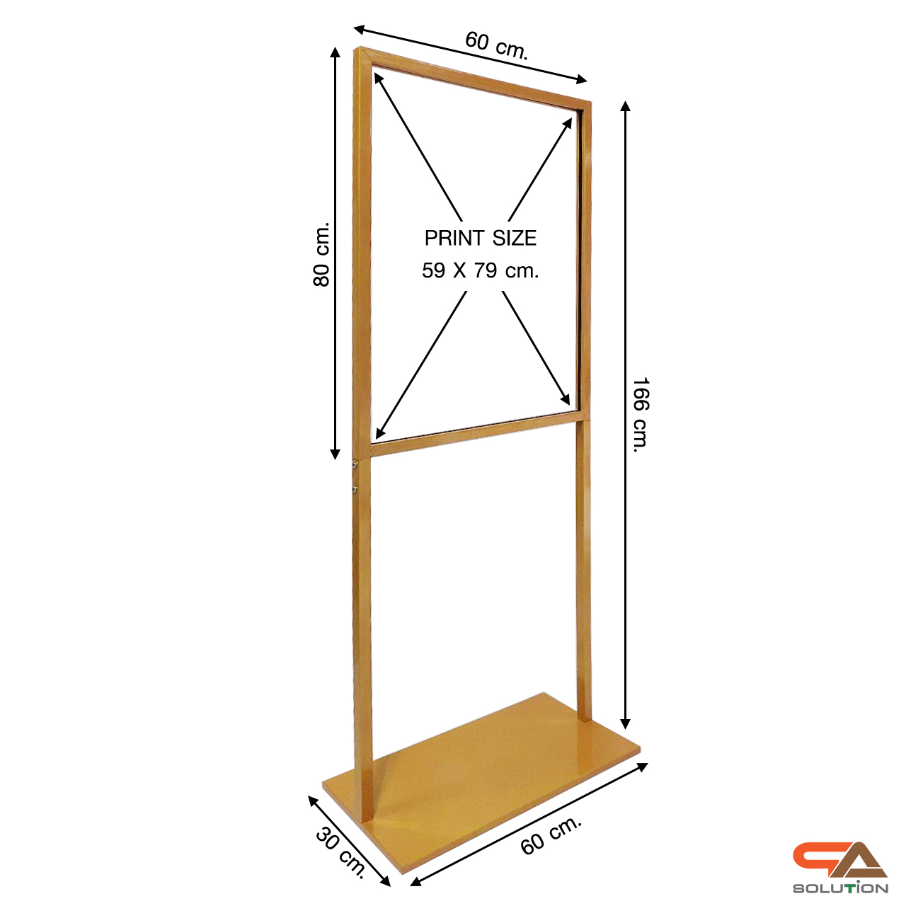 CLEARANCE SALE! โปสเตอร์สแตนด์เหล็ก สีทอง เสาคู่ ขนาด 60X80 ซม.ฐานเหลี่ยม สอดงานพิมพ์ด้านบน โชว์งานพิมพ์ 2 ด้าน ถอดประกอบได้