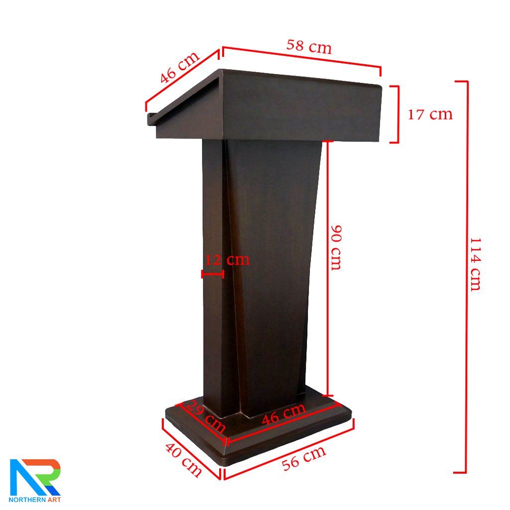 โพเดียมไม้ สีโอ๊ค ทรงโมเดิร์น TOP เอียง ขนาด (W)58 x (L)46 cm. สูง 114 cm. พร้อมตู้ใส่ของ มีกุญแจล็อค