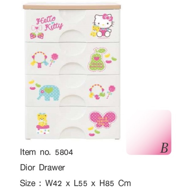 P10443 ลิ้นชักใหญ่ 4 ชั้น ลายคิตตี้ (42*55*85 cm) เกรดเอ สีสวย ลิขสิทธิ์ถูกต้อง No.5804 (ราคาส่งต่อ 3 ชุด:1080 บชุด)