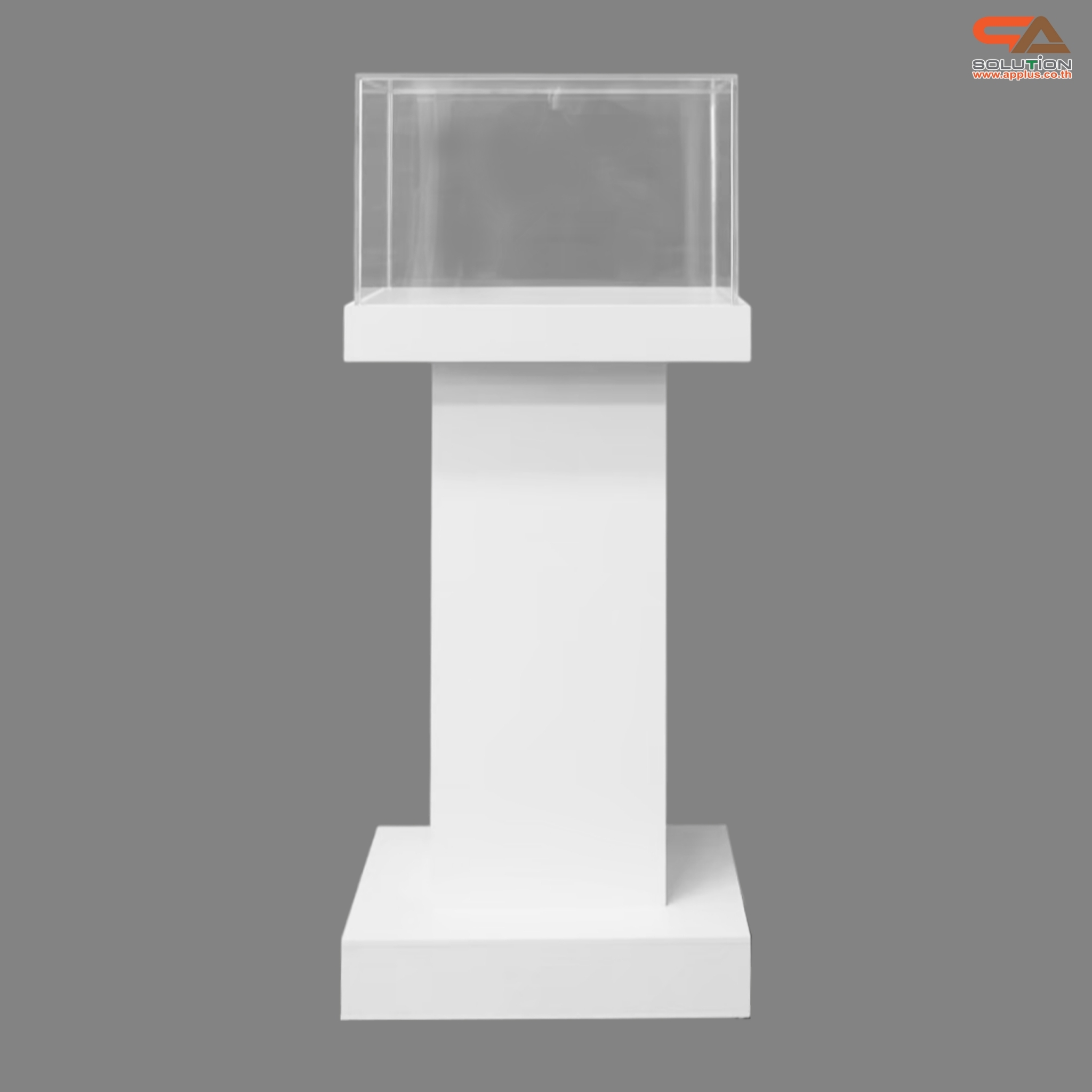 แท่นโชว์สินค้า ดีสเพลย์โชว์สินค้า สีขาว ขนาด (W)50 x (L)40 x (H)119 cm. ด้านบนครอบด้วยอะคริลิคใส4ด้าน